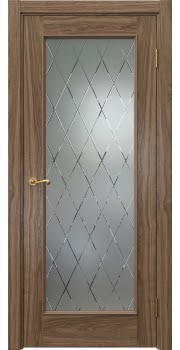 Межкомнатная дверь Actus 1.1L шпон американский орех, матовое стекло с гравировкой — 0780