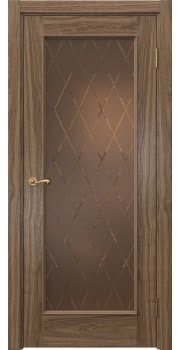 Межкомнатная дверь Actus 1.1L шпон американский орех, матовое бронзовое стекло с гравировкой — 781