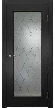 Межкомнатная дверь Actus 1.1L шпон ясень черный, матовое стекло с гравировкой — 787