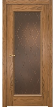 Межкомнатная дверь Actus 1.1P шпон дуб шервуд, матовое бронзовое стекло с гравировкой — 796