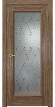 Межкомнатная дверь Actus 1.1PT шпон американский орех, матовое стекло с гравировкой — 0822
