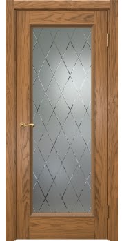Межкомнатная дверь Actus 1.1PT шпон дуб шервуд, матовое стекло с гравировкой — 0816