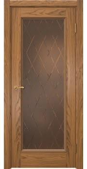 Межкомнатная дверь Actus 1.1PT шпон дуб шервуд, матовое бронзовое стекло с гравировкой — 817