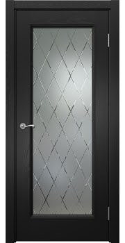 Межкомнатная дверь Actus 1.1PT шпон ясень черный, матовое стекло с гравировкой — 829