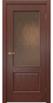 Межкомнатная дверь Actus 1.2L шпон красное дерево, матовое бронзовое стекло с гравировкой — 0847