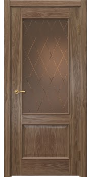 Межкомнатная дверь Actus 1.2L шпон американский орех, матовое бронзовое стекло с гравировкой — 0852