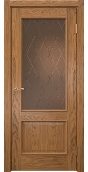 Межкомнатная дверь Actus 1.2L шпон дуб шервуд, матовое бронзовое стекло с гравировкой — 0842