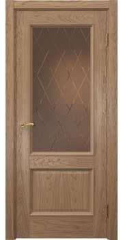 Межкомнатная дверь Actus 1.2P шпон дуб светлый, матовое бронзовое стекло с гравировкой — 0871
