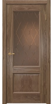 Межкомнатная дверь Actus 1.2P шпон американский орех, матовое бронзовое стекло с гравировкой — 0886