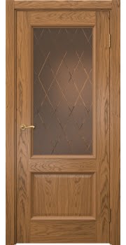 Межкомнатная дверь Actus 1.2P шпон дуб шервуд, матовое бронзовое стекло с гравировкой — 0876