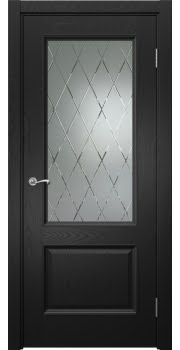 Межкомнатная дверь Actus 1.2P шпон ясень черный, матовое стекло с гравировкой — 0896