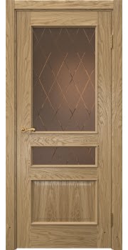 Межкомнатная дверь Actus 1.3L натуральный шпон дуба, матовое бронзовое стекло с гравировкой — 0934