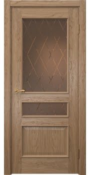 Межкомнатная дверь Actus 1.3L шпон дуб светлый, матовое бронзовое стекло с гравировкой — 0939