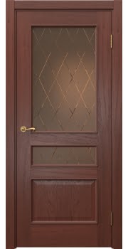 Межкомнатная дверь Actus 1.3L шпон красное дерево, матовое бронзовое стекло с гравировкой — 949