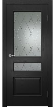 Межкомнатная дверь Actus 1.3L шпон ясень черный, матовое стекло с гравировкой — 0964