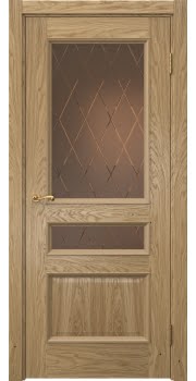 Межкомнатная дверь Actus 1.3P натуральный шпон дуба, матовое бронзовое стекло с гравировкой — 0968
