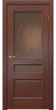 Межкомнатная дверь Actus 1.3P шпон красное дерево, матовое бронзовое стекло с гравировкой — 0983