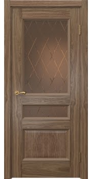 Межкомнатная дверь Actus 1.3P шпон американский орех, матовое бронзовое стекло с гравировкой — 0988