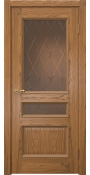 Межкомнатная дверь Actus 1.3P шпон дуб шервуд, матовое бронзовое стекло с гравировкой — 0978