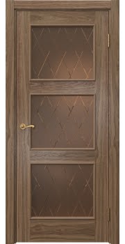 Межкомнатная дверь Actus 4.3L шпон американский орех, матовое бронзовое стекло с гравировкой — 1211