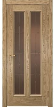 Межкомнатная дверь Actus 5.2 натуральный шпон дуба, матовое бронзовое стекло с гравировкой — 1060