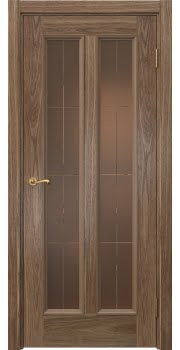 Межкомнатная дверь Actus 5.2 шпон американский орех, матовое бронзовое стекло с гравировкой — 1072