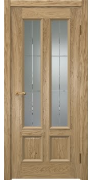 Межкомнатная дверь Actus 5.4 натуральный шпон дуба, матовое стекло с гравировкой — 1082