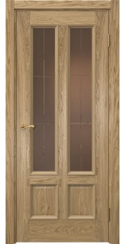 Межкомнатная дверь Actus 5.4 натуральный шпон дуба, матовое бронзовое стекло с гравировкой — 1081