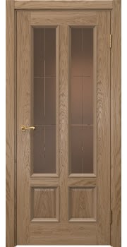 Межкомнатная дверь Actus 5.4 шпон дуб светлый, матовое бронзовое стекло с гравировкой — 1084