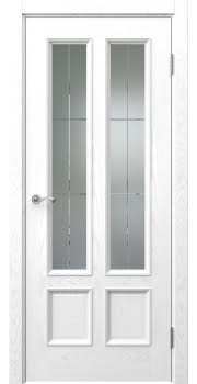 Межкомнатная дверь Actus 5.4 шпон ясень белый, матовое стекло с гравировкой — 1096