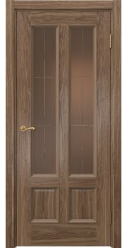 Межкомнатная дверь Actus 5.4 шпон американский орех, матовое бронзовое стекло с гравировкой — 1093