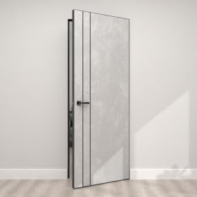 Скрытая дверь Dorsum 10.2 Invi экошпон бетон серый, черная AL-кромка с 4 сторон — 4002