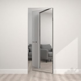 Скрытая дверь Invi 1.0 с зеркалом / под покраску, алюминиевая кромка с 4 сторон — 4009