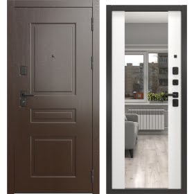 Стальная дверь, Н-150/71-Z люкс (горький шоколад / шагрень белая, с зеркалом)