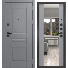 Утепленная входная дверь  Н-150/71-Z люкс (шагрень графит / шагрень серая, с зеркалом)