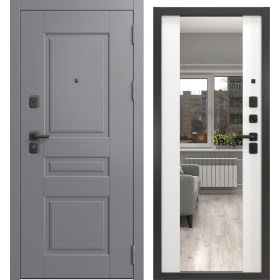 Входная дверь для дома  Н-150/71-Z люкс (шагрень графит / шагрень белая, с зеркалом)