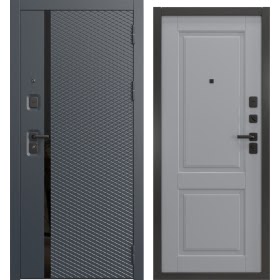 Утепленная входная дверь  Н-158/32 люкс (шагрень черная / шагрень серая)