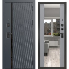 Входная дверь в коттедж, Н-158/71-Z люкс (шагрень черная / шагрень серая, с зеркалом)