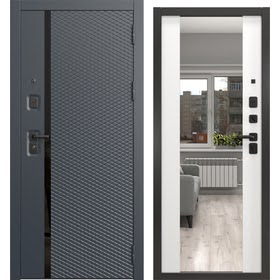 Стальная дверь, Н-158/71-Z люкс (шагрень черная / шагрень белая, с зеркалом)