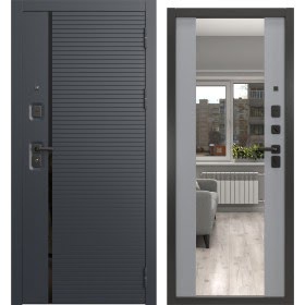 Стальная дверь, Н-173/71-Z люкс (шагрень черная / шагрень серая, с зеркалом)