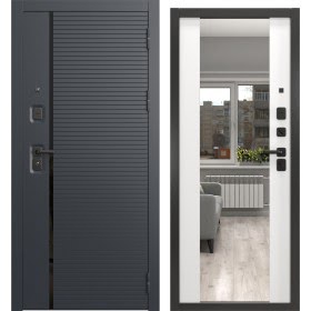 Стальная дверь, Н-173/71-Z люкс (шагрень черная / шагрень белая, с зеркалом)