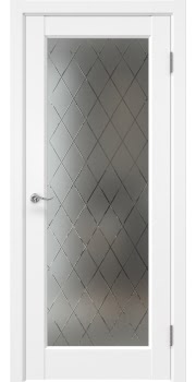 Межкомнатная дверь Tabula 1.1 эмалит белый, матовое стекло с гравировкой ромб — 0448
