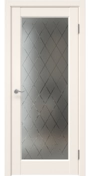 Межкомнатная дверь Tabula 1.1 эмалит кремовый, матовое стекло с гравировкой ромб — 0451