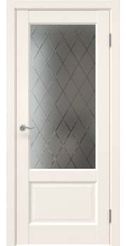 Межкомнатная дверь Tabula 1.2 эмалит кремовый, матовое стекло с гравировкой ромб — 458