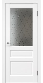 Межкомнатная дверь Tabula 1.3 эмалит белый, матовое стекло с гравировкой ромб