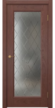 Межкомнатная дверь Vetus 1.1 шпон красное дерево, матовое стекло с гравировкой — 0089
