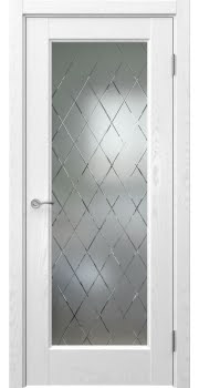 Межкомнатная дверь Vetus 1.1 шпон ясень белый, матовое стекло с гравировкой — 95