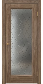 Межкомнатная дверь Vetus 1.1 шпон американский орех, матовое стекло с гравировкой — 0092