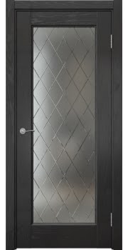 Межкомнатная дверь Vetus 1.1 шпон ясень черный, матовое стекло с гравировкой — 0097