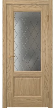 Межкомнатная дверь Vetus 1.2 натуральный шпон дуба, матовое стекло с гравировкой — 101